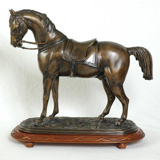 Bronze English Horse on wood base - Click Image to Close